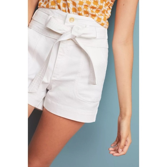 Pilcro • Anthro Belted Palazzo Shorts high rise white stretch denim tie waist - Picture 1 of 11